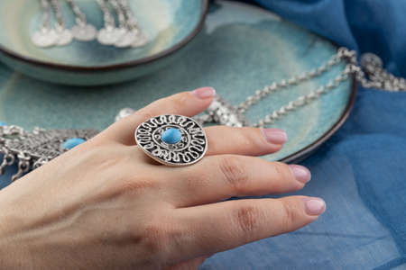 Beautiful Oriental Silver jewelry (Indian, Arab, African, Egyptian). Fashion Exotic Accessories, Asian Silver jewelryの写真素材