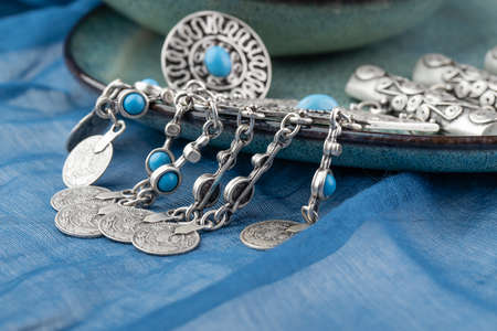 Beautiful Oriental Silver jewelry (Indian, Arab, African, Egyptian). Fashion Exotic Accessories, Asian Silver jewelryの写真素材