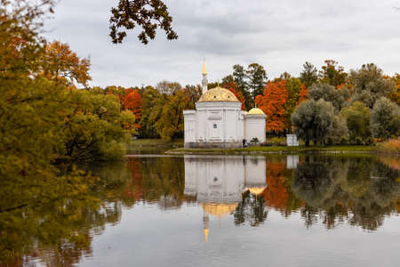 View of Russian park in the autumn eveningの写真素材
