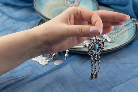 Beautiful Oriental Silver jewelry (Indian, Arab, African, Egyptian). Fashion Exotic Accessories, Asian Silver jewelryの写真素材