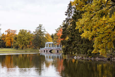 View of Russian park in the autumn eveningの写真素材