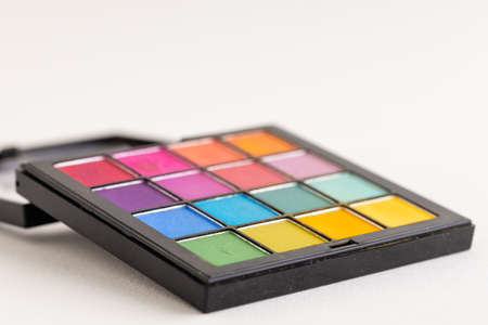 Palette of multicolored eyeshadows, close-upの写真素材