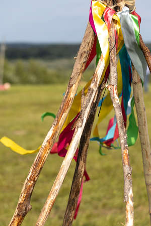 multi-colored ribbons for decorating a folk holidayの写真素材