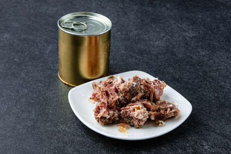 tin can with corned beef, homemade meatの写真素材
