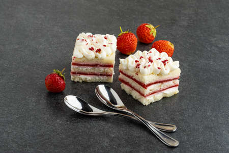 piece of strawberry vanilla cakeの写真素材