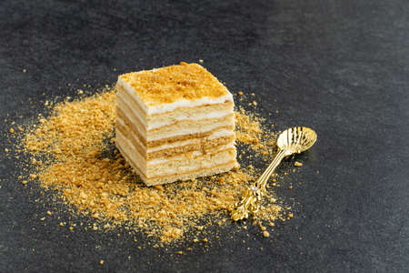 delicious Napoleon cake on stone tableの写真素材