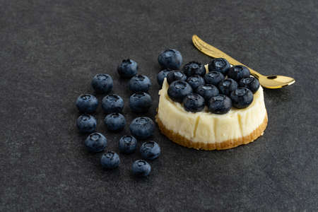 Blueberry cheesecake on stone backgroundの写真素材