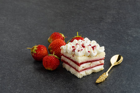 piece of strawberry vanilla cakeの写真素材