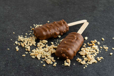 Chocolate Cake ice cream Balls on the sticksの写真素材