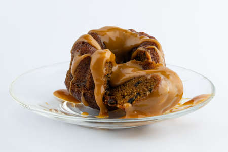 homemade chocolate brownie garnished with caramel for breakfastの写真素材