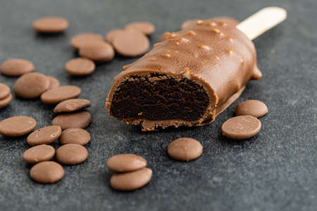 Chocolate Cake ice cream Balls on the sticksの写真素材