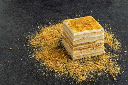 delicious Napoleon cake on stone tableの写真素材