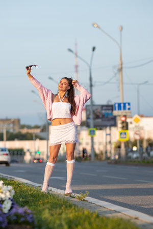 Beautiful woman traveling in Europe.の写真素材
