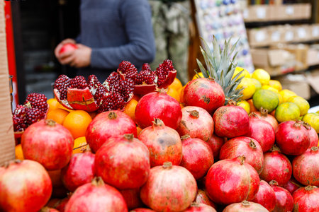 Stand with fresh fruits, traditional street food, Istanbul Turkeyの写真素材