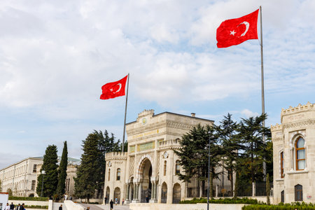 Turkish flag - against gray skyの写真素材