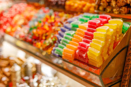 Traditional Turkish delights in a shop of Istanbulの写真素材