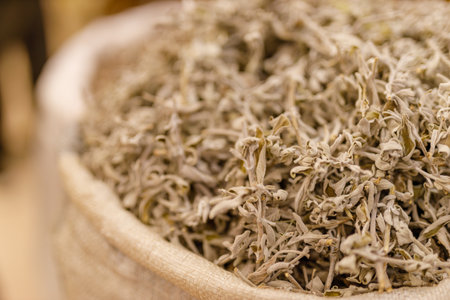 Dry linden tea as herbal plant at the market for saleの写真素材