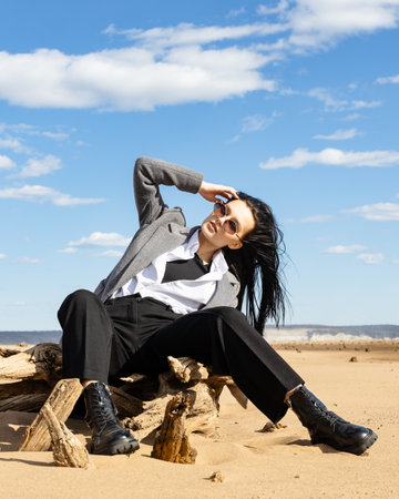 Sexy girl on the fall beachの写真素材