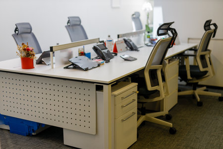 modern office, open space workplaces without people