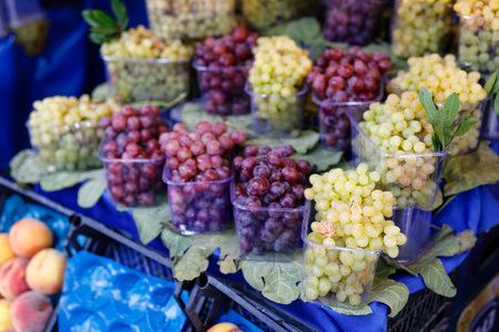 Fresh seasonal grapes at local market in Turkeyの写真素材