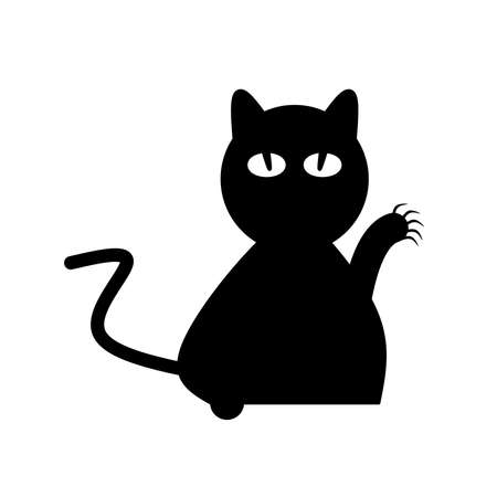 A close up of a black cat with a clawed paw on white background. の写真素材