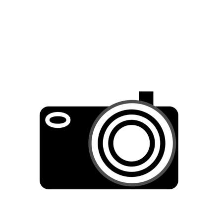 An icon of digital camera in black and white color. Flat illustration.の写真素材