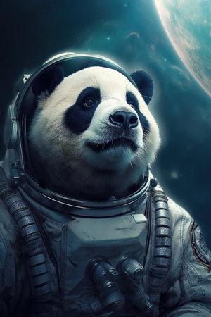 panda astronaut, portrait of a astronaut in outer space, against the background of the galaxy, Generative AIの素材