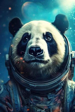 panda astronaut, portrait of a astronaut in outer space, against the background of the galaxy, Generative AIの素材