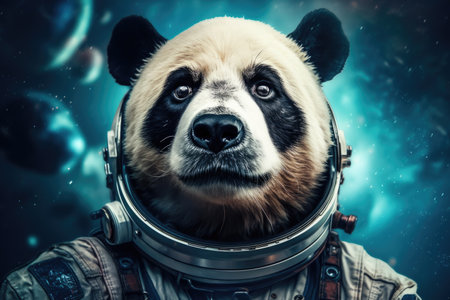 panda astronaut, portrait of a astronaut in outer space, against the background of the galaxy, Generative AIの素材