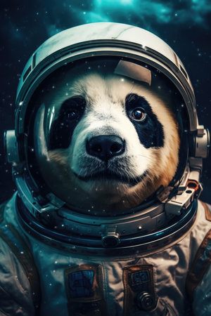 panda astronaut, portrait of a astronaut in outer space, against the background of the galaxy, Generative AIの素材