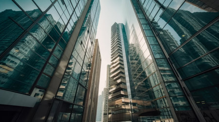 downtown financial district and city skyline, city, glass tall buildings, Generative Aiの素材
