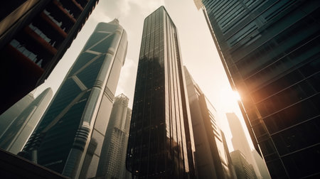 downtown financial district and city skyline, city, glass tall buildings, Generative Aiの素材