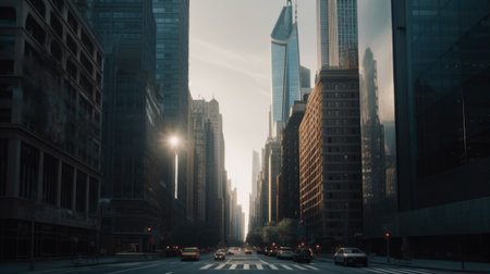 downtown financial district and city skyline, city, glass tall buildings, Generative Aiの素材