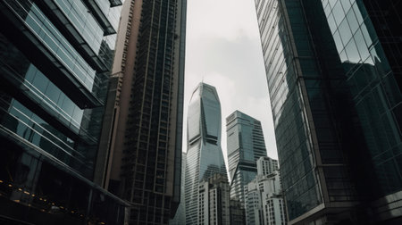 downtown financial district and city skyline, city, glass tall buildings, Generative Aiの素材