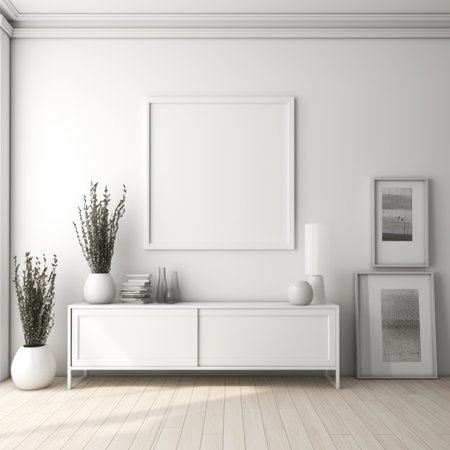 realistic mock up panorama picture frame in white contemporary house, Generative Aiの素材