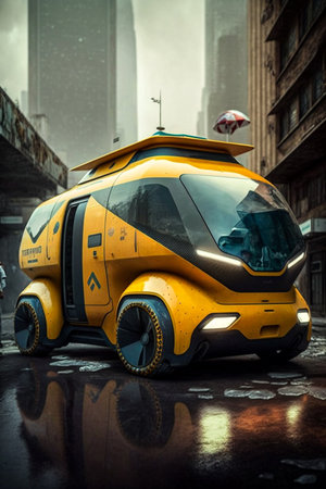 Modern electric car on the city street.の素材
