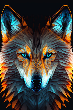Wolf head with polygonal pattern. abstract background.の素材
