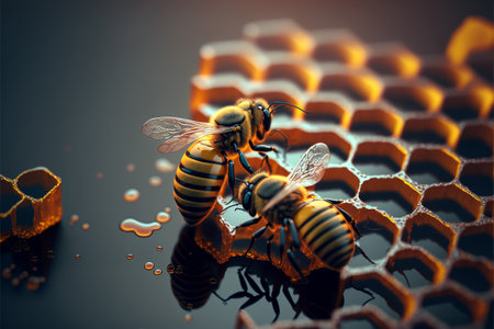 Honeycomb full of bees and honeycombs.の素材