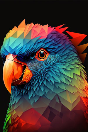 Colorful parrot head on a black background.の素材