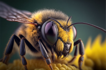 Macro of a bee on a yellow flower, close-upの素材