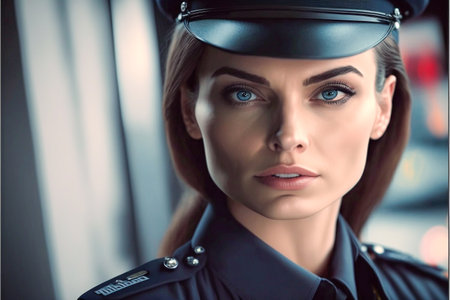 portrait of a beautiful policewoman. in police uniform. AIの素材