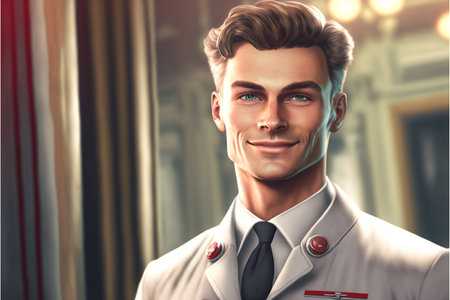 Closeup shot of young beautiful man doctor. in white uniform against looking perfectly confident. medic. portrait of a smiling doctor. AIの素材