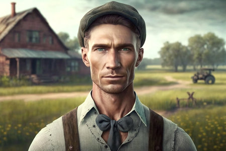 Portrait of a handsome man in the countryside. Men's beauty, fashion.の素材