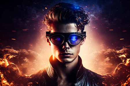 Portrait of a handsome young man in futuristic glasses. science fiction.の素材