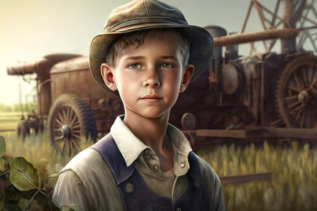 Portrait of a boy in a cowboy hat.の素材