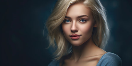 Portrait of a beautiful young woman with blond hair and blue eyesの素材