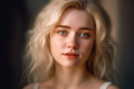 Portrait of a beautiful young girl with blond hair and blue eyesの素材