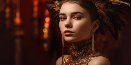 Portrait of a beautiful young woman in a carnival costume. beauty, fashion.の素材