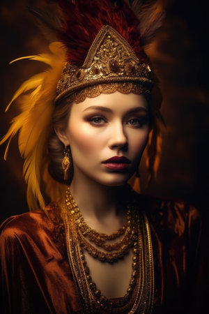Portrait of a beautiful young woman in the image of the ancient warrior.の素材