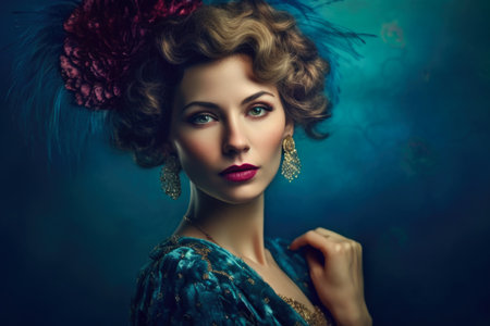 Portrait of a beautiful young woman with bright make-up and hairstyle.の素材